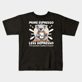 more espresso, less depress funny koala drinking coffee Kids T-Shirt